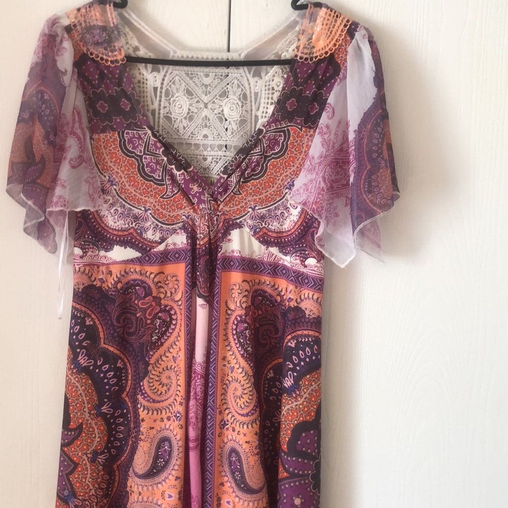 Woman’s Y2k summer flutter sleeves crochet Handkerchief dress